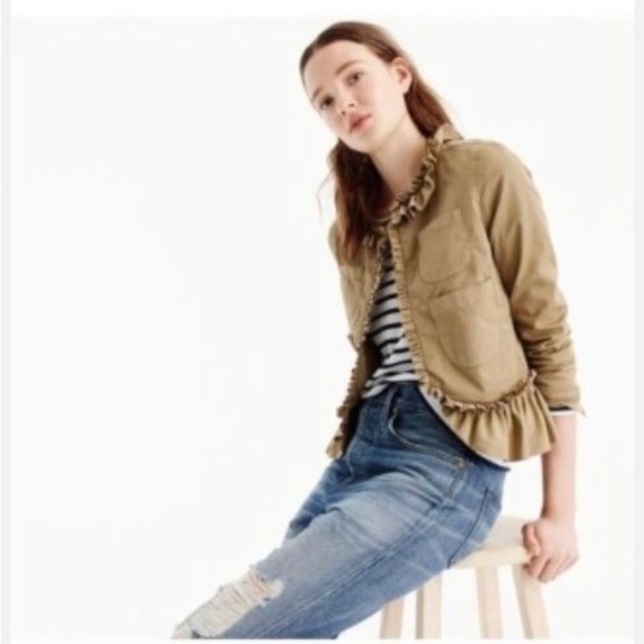 J Crew Tan Frill Peplum Crop Jacket with seersucker lining accents Size 6 - Picture 12 of 12